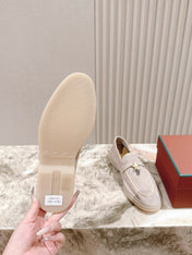 LP LOAFERS 25S IN DUSTY PINK SUEDE WITH SILVER HARDWARE