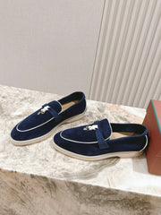 LP LOAFERS 25S IN MIDNIGHT BLUE SUEDE WITH SILVER HARDWARE