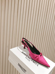 BALENCIAGA 25S HIGH SLINGBACK IN DARK PINK SATIN WITH SMALL BOW