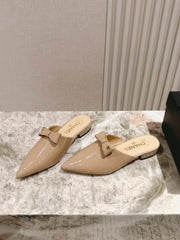 CC FLAT MULES 25S IN BEIGE PATENT LEATHER