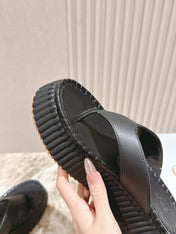 CHLOÉ 26S PLATFORM FLIP-FLOPS IN BLACK LAMBSKIN