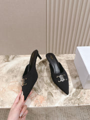 CELINE 25S ALMA TRIOMPHE MULE 45MM IN BLACK DENIM SILVER HARDWARE