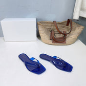 THE ROW 26S SQUARE TOE THONG SANDALS IN TRANSLUCENT BLUE PVC WITH SILVER FOOTBED