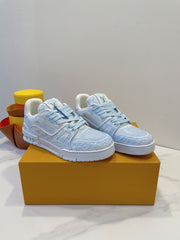 LV TRAINER MAXI SNEAKER IN WHITE MIX LIGHT BLUE EMBOSSED CALFSKIN