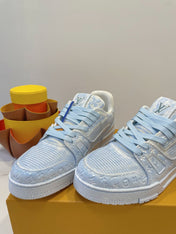 LV TRAINER MAXI SNEAKER IN WHITE MIX LIGHT BLUE EMBOSSED CALFSKIN