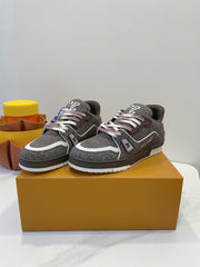 TRAINER SNEAKER IN WOOD BROWN MONOGRAM DENIM FABRIC