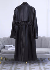 HERMES 25S LONG LEATHER JACKET WITH DRAWSTRING WAIST 170