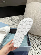 PRADA 25S RUBBER SLIDE IN WHITE CALFSKIN WITH LOGO