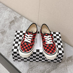 VALENTINO 25S GARAVANI X VANS SNEAKERS IN RED MIX BLACK CANVAS