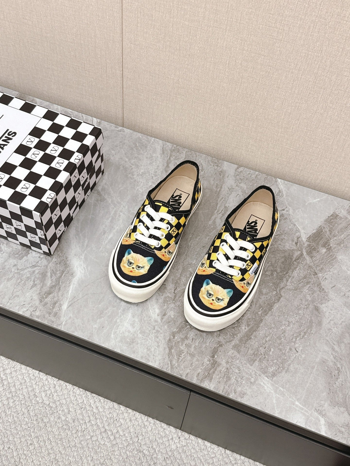 VALENTINO 25S GARAVANI X VANS SNEAKERS IN YELLOW MIX BLACK CANVAS