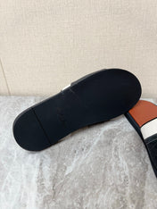 LP 26S SLIDES SANDAL IN BLACK GRAINED CALFSKIN AND IVORY WHITE CANVAS