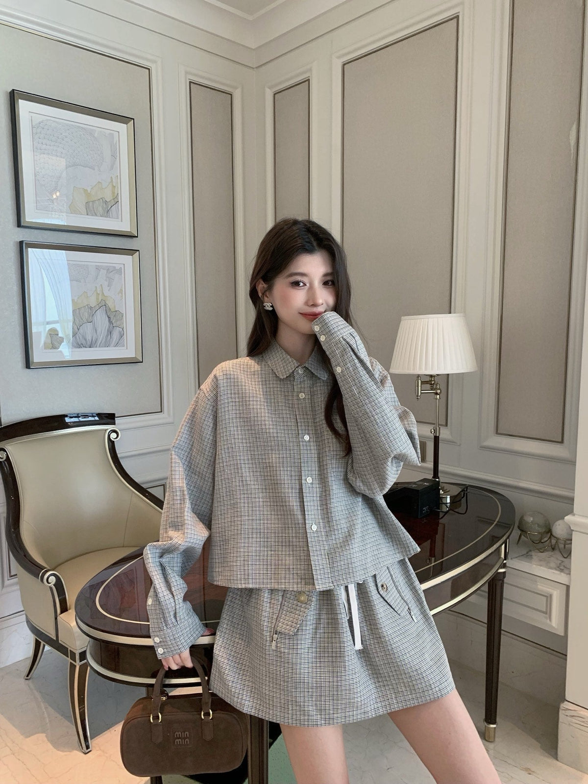 MIUMIU SHIRT & MINI SKIRT SET STYLE 186