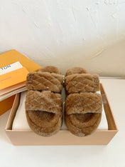 LV SUNSET PLATFORM COMFORT MULE IN CHOCOLATE BROWN SHEARLING