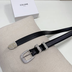 CL 25 MM MARCO BELT WITH STRASS IN BLACK CALFSKIN SILVER HARDWARE