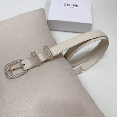 CL 25 MM MARCO BELT WITH STRASS IN WHTE CALFSKIN GOLD HARDWARE