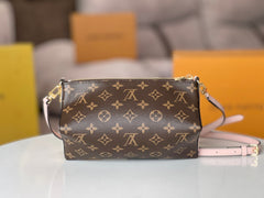 BLOOM POUCH 22 IN BROWN MONOGRAM CANVAS AND PASTEL PINK CALFSKIN SIDES