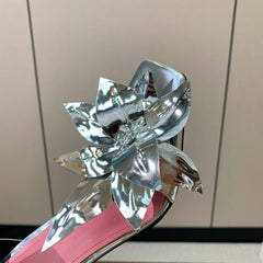 BALMAIN 25S RUBY SILVER HEELED SANDALS 95MM IN PATENT CALFSKIN