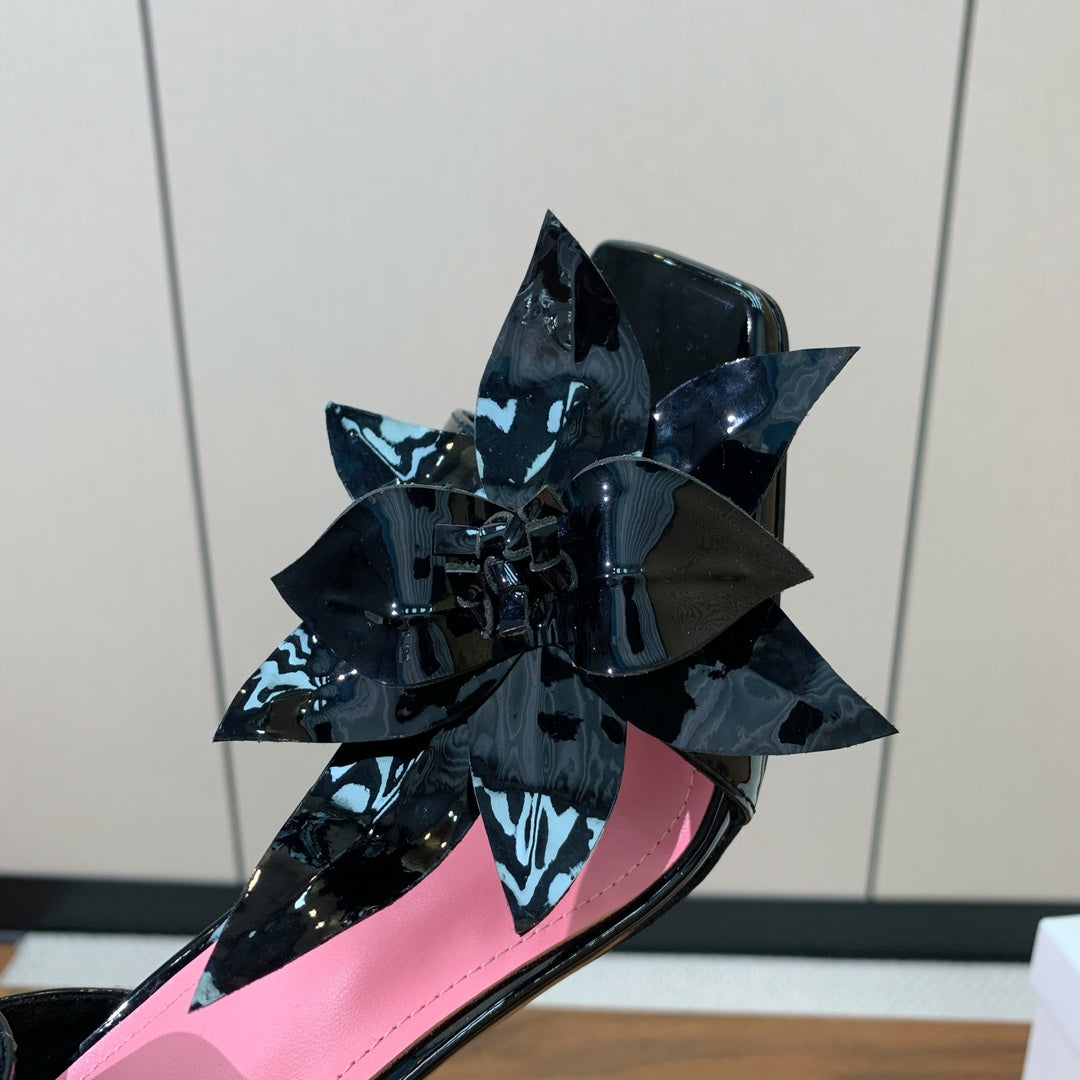 BALMAIN 25S RUBY BLACK HEELED SANDALS 95MM IN PATENT CALFSKIN