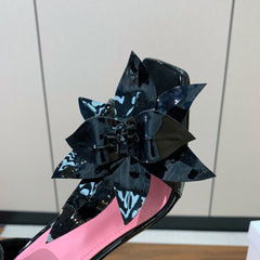 BALMAIN 25S RUBY BLACK HEELED SANDALS 95MM IN PATENT CALFSKIN