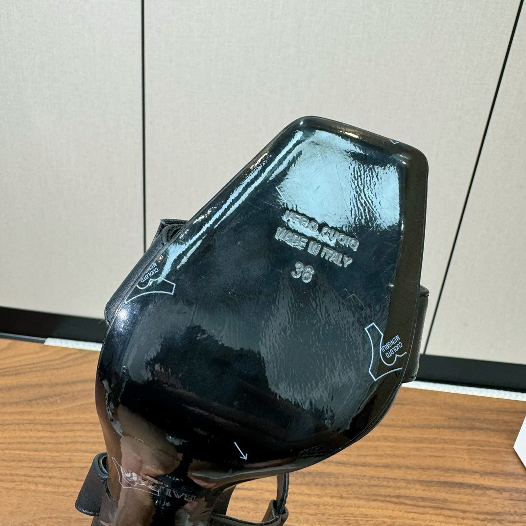 BALMAIN 25S HEELED EVA SANDALS 95MM IN BLACK AND PINK CALFSKIN