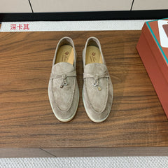 LP LOAFERS 25S IN STONE GRAY CASHMERE WITH SILVER HARDWARE