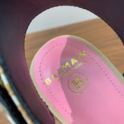 BALMAIN 25S JACQUARD KNIT SLINGBACK PUMPS 95MM IN BEIGE GRAY AND PINK CALFSKIN