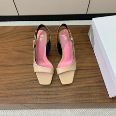 BALMAIN 25S JACQUARD KNIT SLINGBACK PUMPS 95MM IN BEIGE GRAY AND PINK CALFSKIN