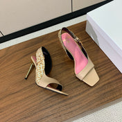 BALMAIN 25S JACQUARD KNIT SLINGBACK PUMPS 95MM IN BEIGE GRAY AND PINK CALFSKIN