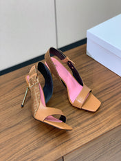 BALMAIN 25S JACQUARD KNIT SLINGBACK PUMPS 95MM IN BROWN AND PINK CALFSKIN