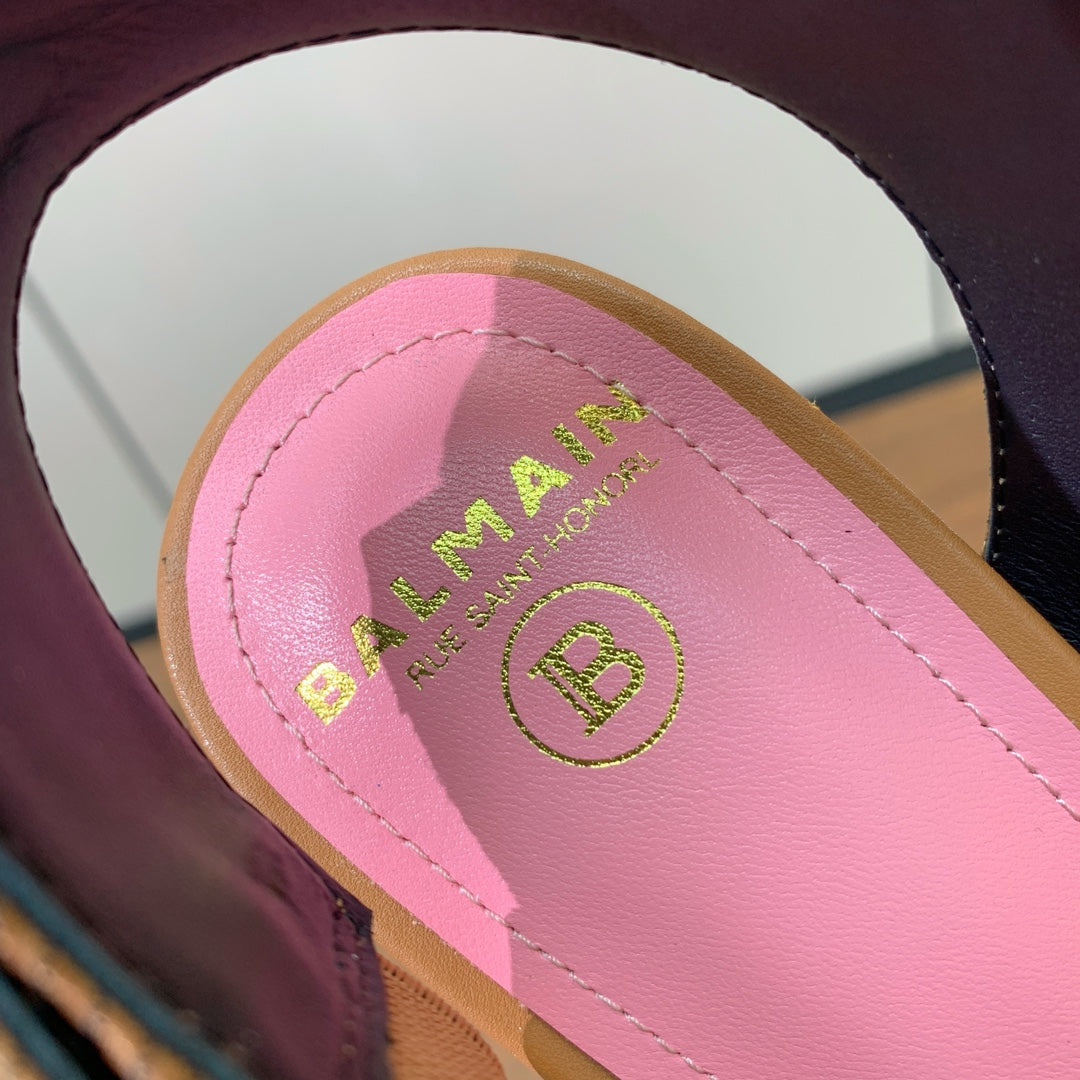 BALMAIN 25S JACQUARD KNIT SLINGBACK PUMPS 95MM IN BROWN AND PINK CALFSKIN