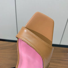 BALMAIN 25S JACQUARD KNIT SLINGBACK PUMPS 95MM IN BROWN AND PINK CALFSKIN