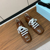 LACE-UP HIGH SHOES IN PECAN BROWN GLOSSY CALFSKIN