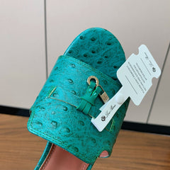HIGH HEEL IN TEAL GREEN LAMBSKIN OSTRICH SKIN