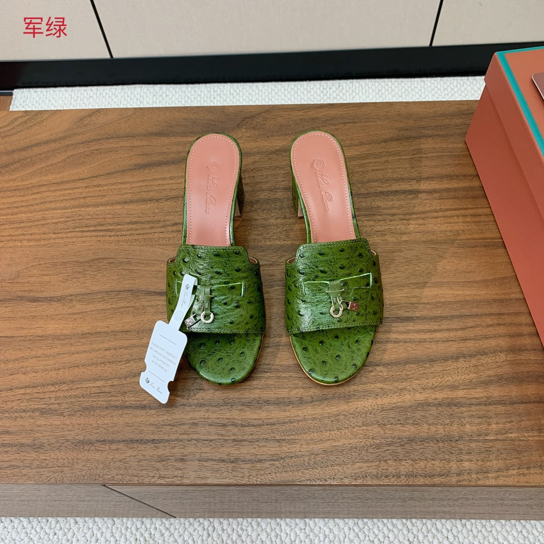 HIGH HEEL IN DARK GREEN LAMBSKIN OSTRICH SKIN