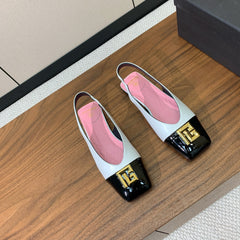 BALMAIN 25S FLAT EDEN SLINGBACKS IN BLACK AND WHITE CALFSKIN