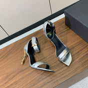 BALMAIN 25S SQUARE STRAP HIGH HEELS 100MM IN SILVER CALFSKIN