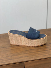 DIOR 25S DWAY WEDGE SLIDE 90 MM IN DEEP NAVY BLUE CALFSKIN