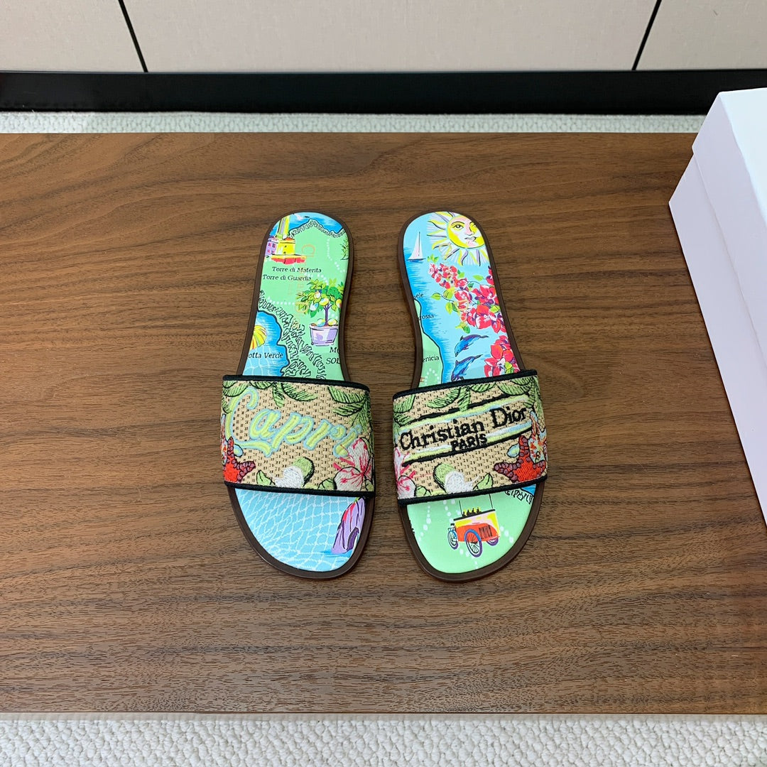 DIOR 25S DWAY SLIDE IN MULTICOLOR CALFSKIN AND FABRIC STYLE 3