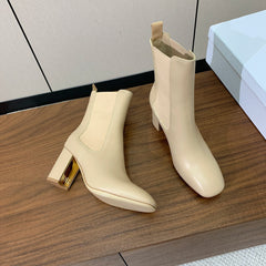 DIOR 25S ANKLE BOOTS 80 MM IN BEIGE CALFSKIN