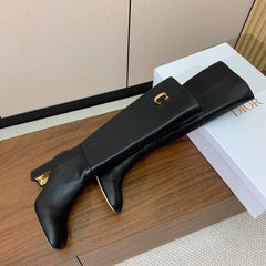 DIOR 25S KNEE-HIGH BOOTS 80 MM IN BLACK CALFSKIN WITH GOLD HARDWARE