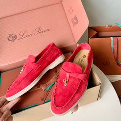 Loro Piana Red Suede Summer Charms Walk Loafers