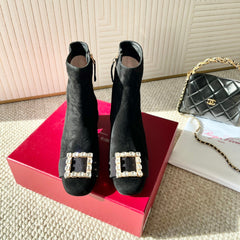 BELLE VIVIER ANKLE BOOTS IN BLACK SUEDE RHINESTONE BUCKLE