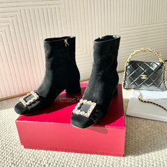 BELLE VIVIER ANKLE BOOTS IN BLACK SUEDE RHINESTONE BUCKLE