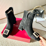BELLE VIVIER ANKLE BOOTS IN BLACK SUEDE RHINESTONE BUCKLE