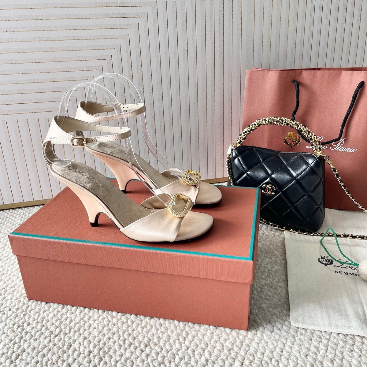 HIGH HEELS SANDALS 80 MM IN LIGHT BEIGE SATIN MIX SUEDE