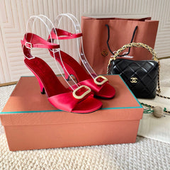 HIGH HEELS SANDALS 80 MM IN RED SATIN MIX SUEDUE