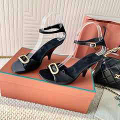 HIGH HEELS SANDALS 80 MM IN BLACK SATIN MIX SUEDUE