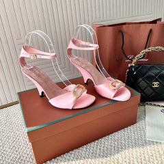 HIGH HEELS SANDALS 80 MM IN PASTEL PINK SATIN MIX SUEDUE