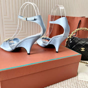 HIGH HEELS SANDALS 80 MM IN PASTEL BLUE SATIN MIX SUEDUE