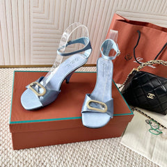 HIGH HEELS SANDALS 80 MM IN PASTEL BLUE SATIN MIX SUEDUE